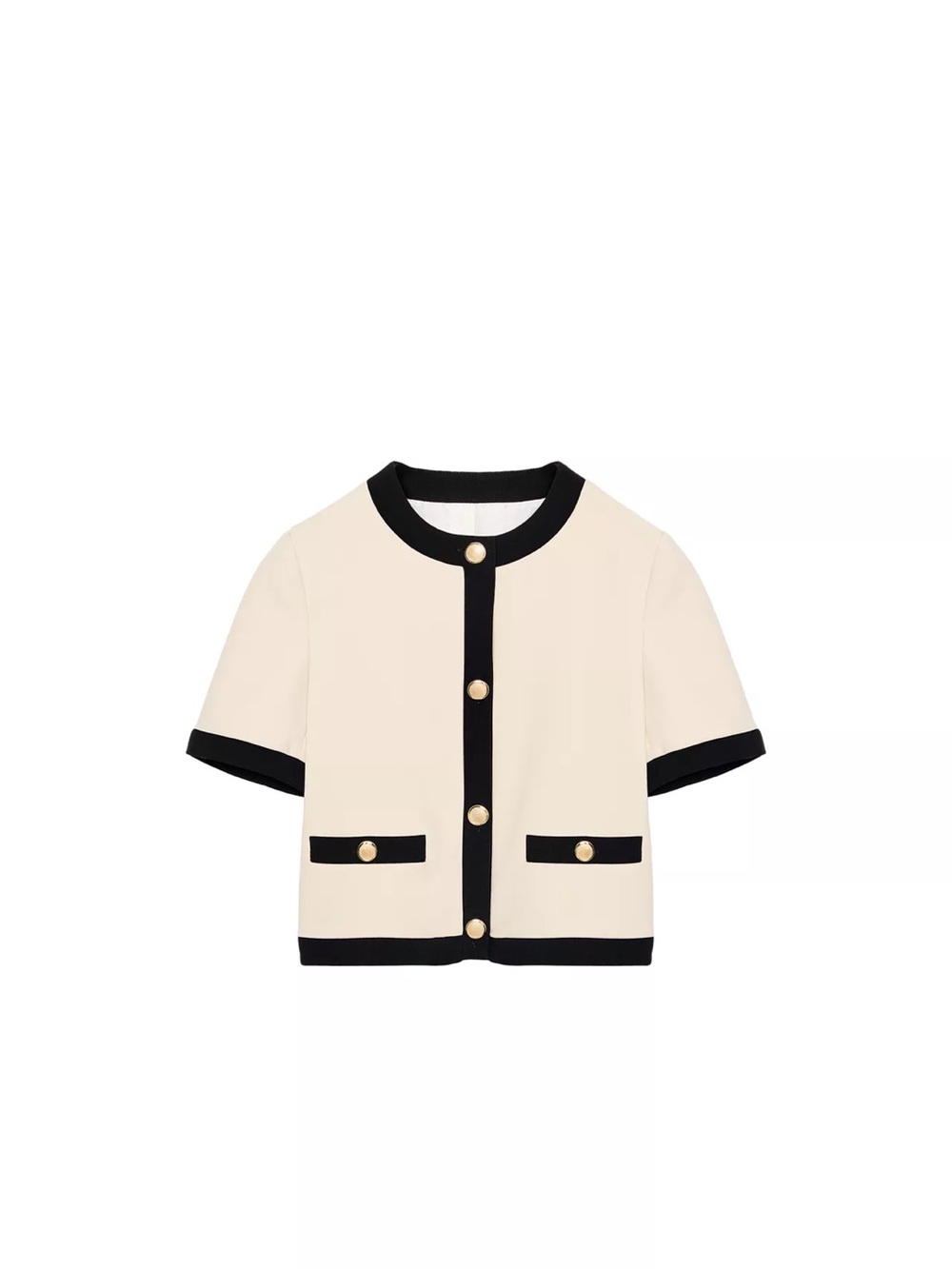 NWT Zara Cream Short-Sleeve Jacket with Black Trim Set - with pants